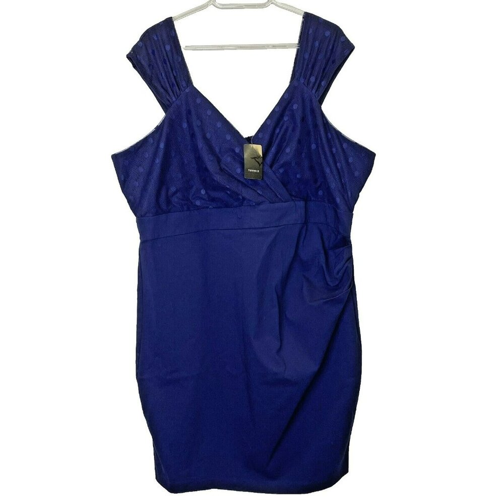 Torrid Dress Plus Size 26 4X Navy Blue Dot Surplice Cocktail Party NWT NEW